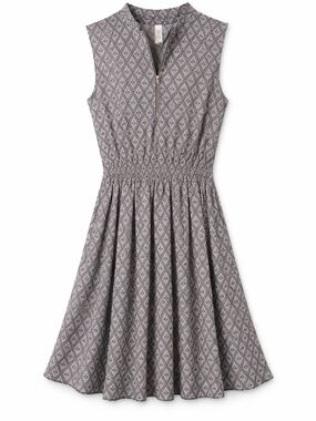 PerSeption Concept Sleeveless Midi Dress in Grey Diamond Print with Gold Zip